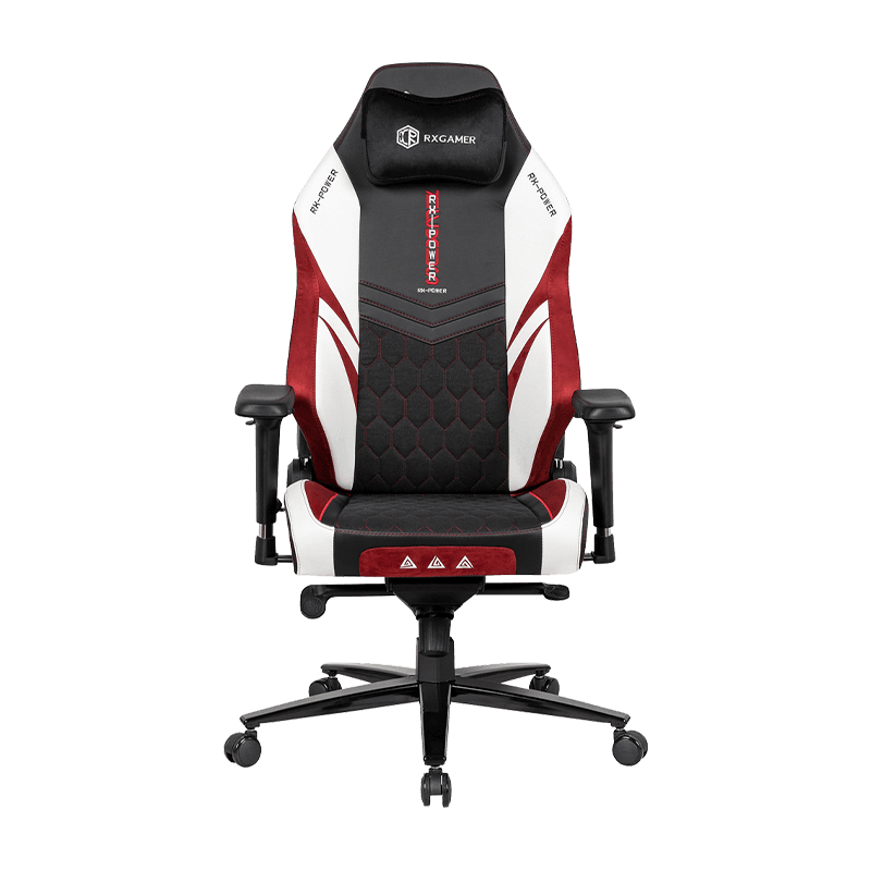 RXGAMER RX-2104R-B Czarne skórzane podparcie lędźwiowe ze zdejmowanym podnóżkiem Wygodny fotel do gier komputerowych w biurze